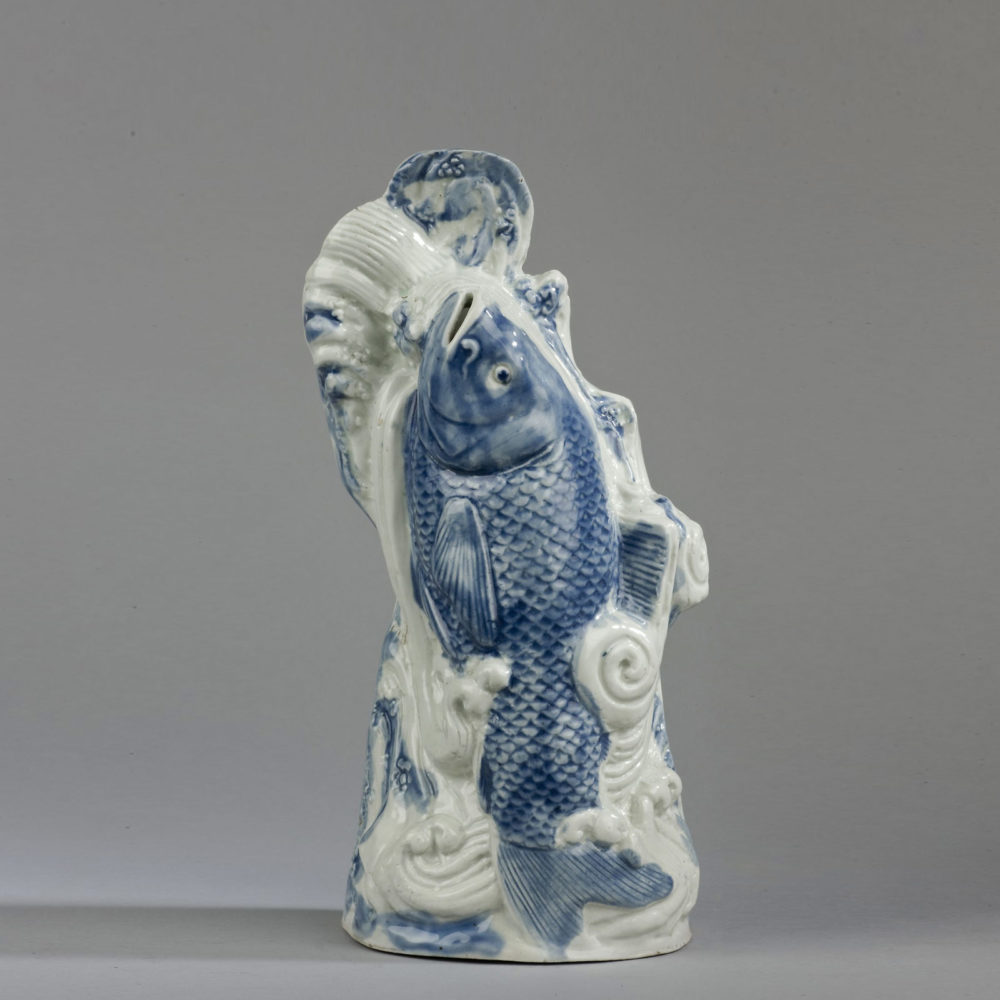 A rare blue and white Arita porcelain carp wall vase
