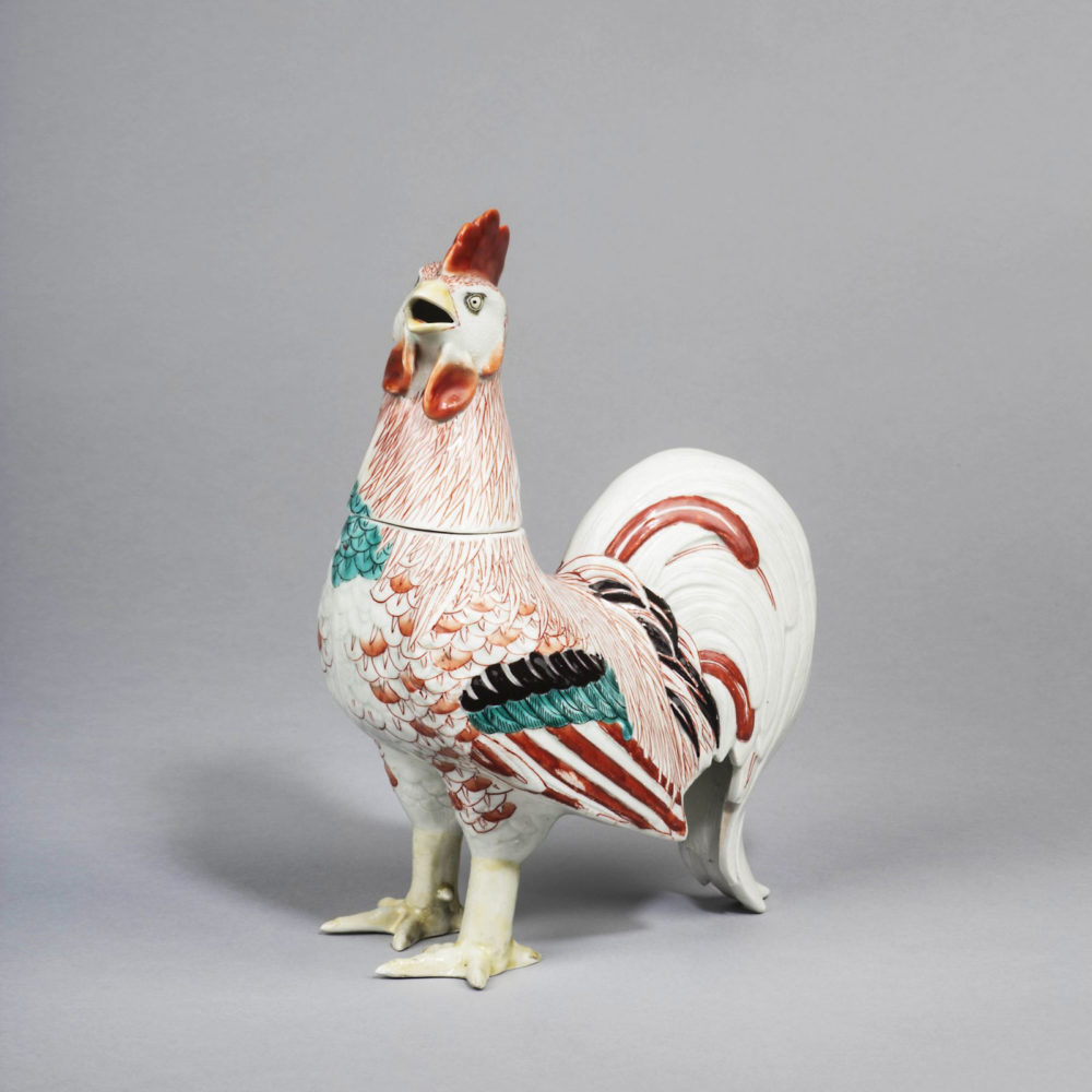 An Arita porcelain cockerel censer